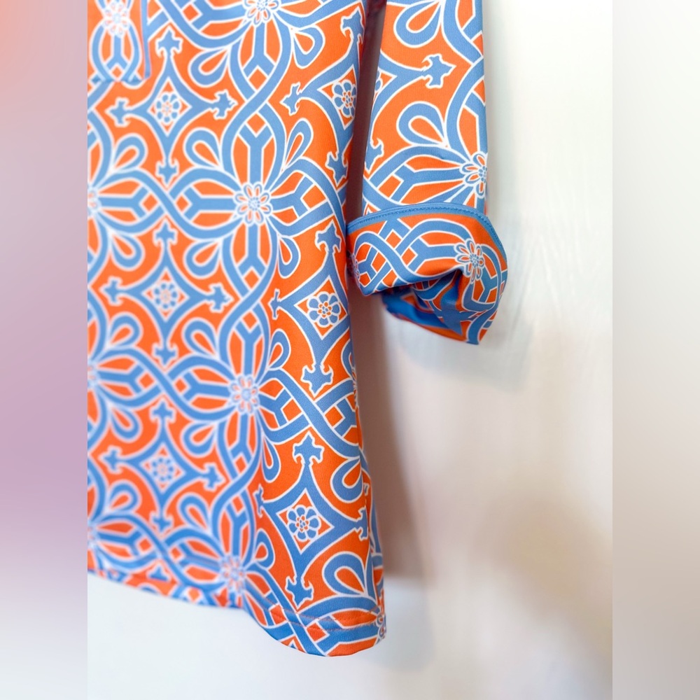 Gretchen Scott Designs Vibrant Orange and Blue Tunic Shirt - Picture 4 of 7